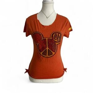 Vintage Authentic Disney 2000s Fitted Baby Tee Mickey  Mouse Peace Sign Size M